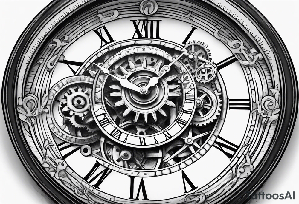 Roman clock with gears tattoo idea