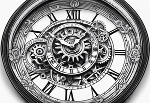 Roman clock with gears tattoo idea