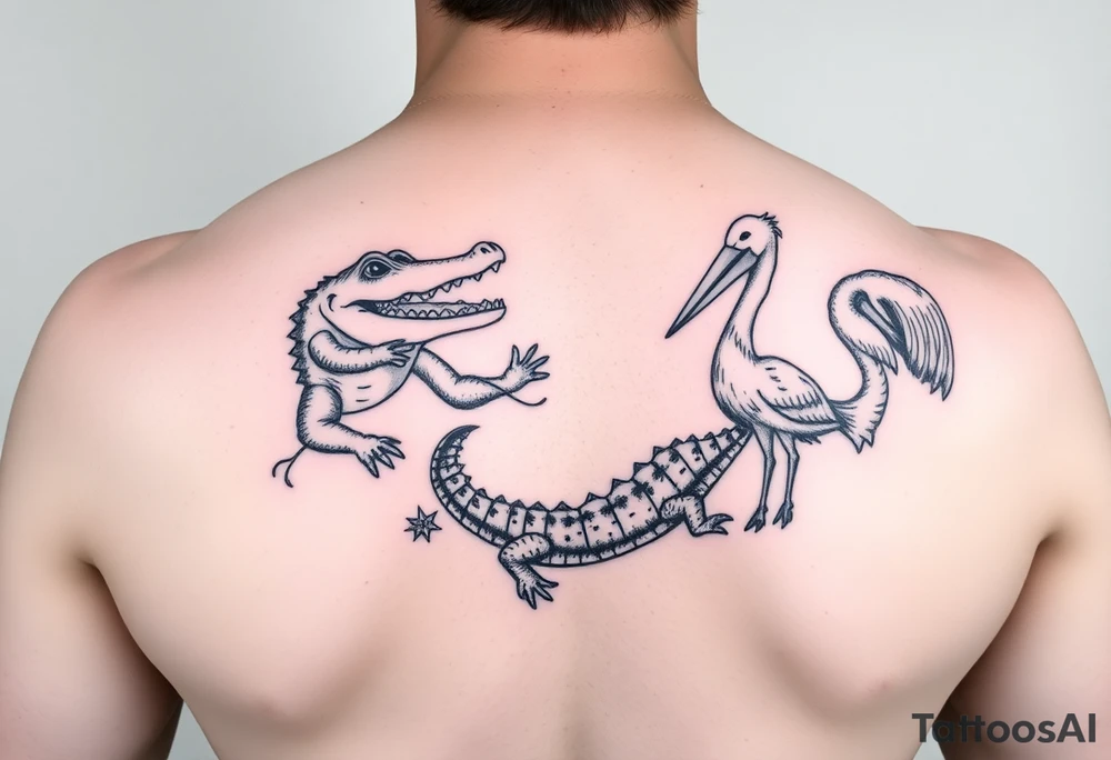 alligator, crawfish, and pelican dancing in second line in new orleans tattoo idea