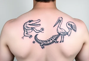 alligator, crawfish, and pelican dancing in second line in new orleans tattoo idea