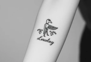 Crea un diseño significativo sobre la cultura egipcia y que tenga el nombre escrito por de bajo del diseño el nombre de mi hermana Lorelay para la parte baja del bíceps tattoo idea