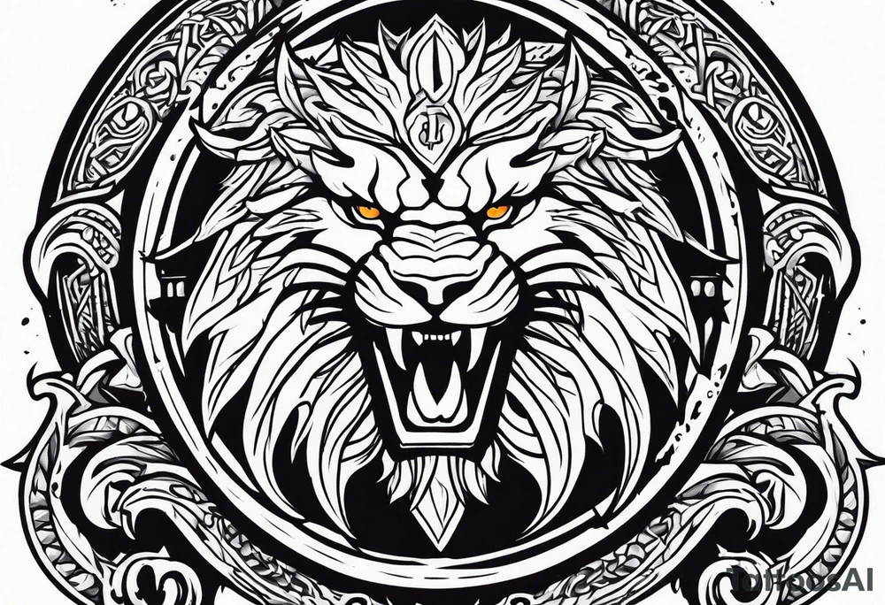 Valhalla sword shield dragon axe lion tattoo idea