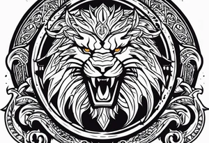 Valhalla sword shield dragon axe lion tattoo idea
