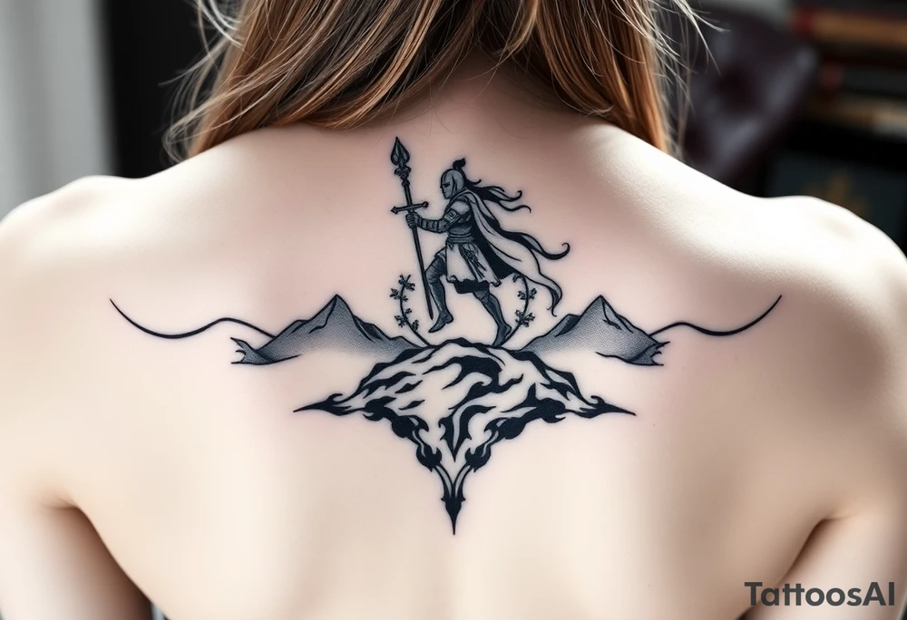 3d Powerful knight on the hillside tattoo idea