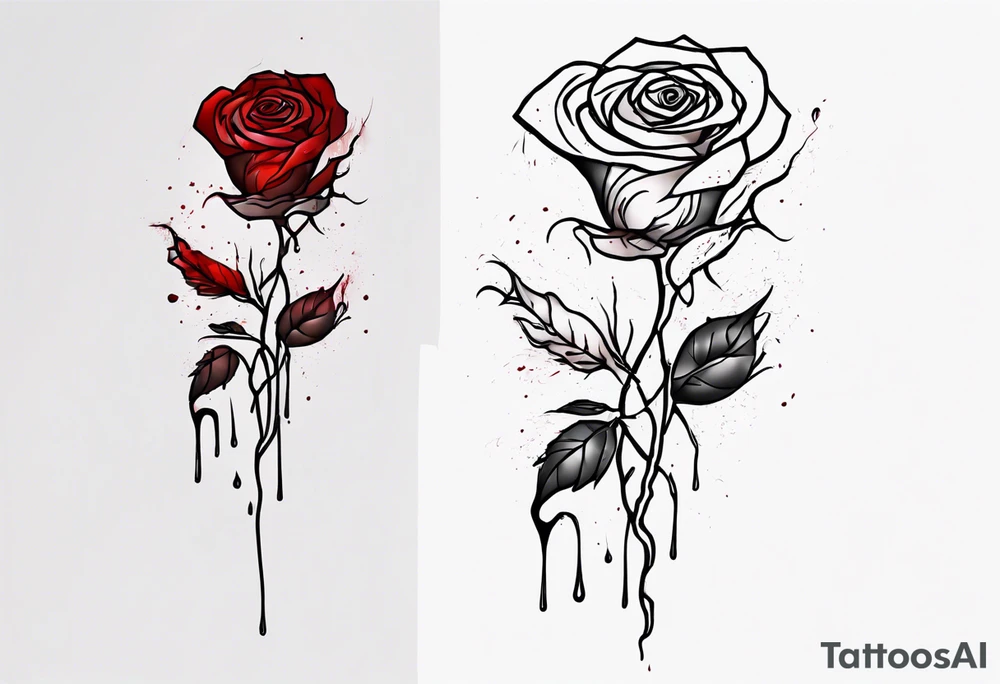rose flower, one line, blood dripping from the flower, tall tattoo idea