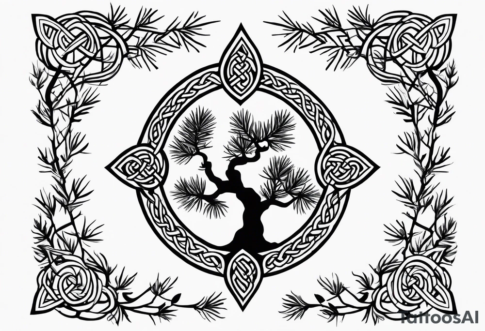 Pine branc and juniper branch forming a celtic trinity sign tattoo idea