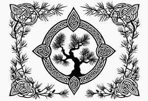 Pine branc and juniper branch forming a celtic trinity sign tattoo idea