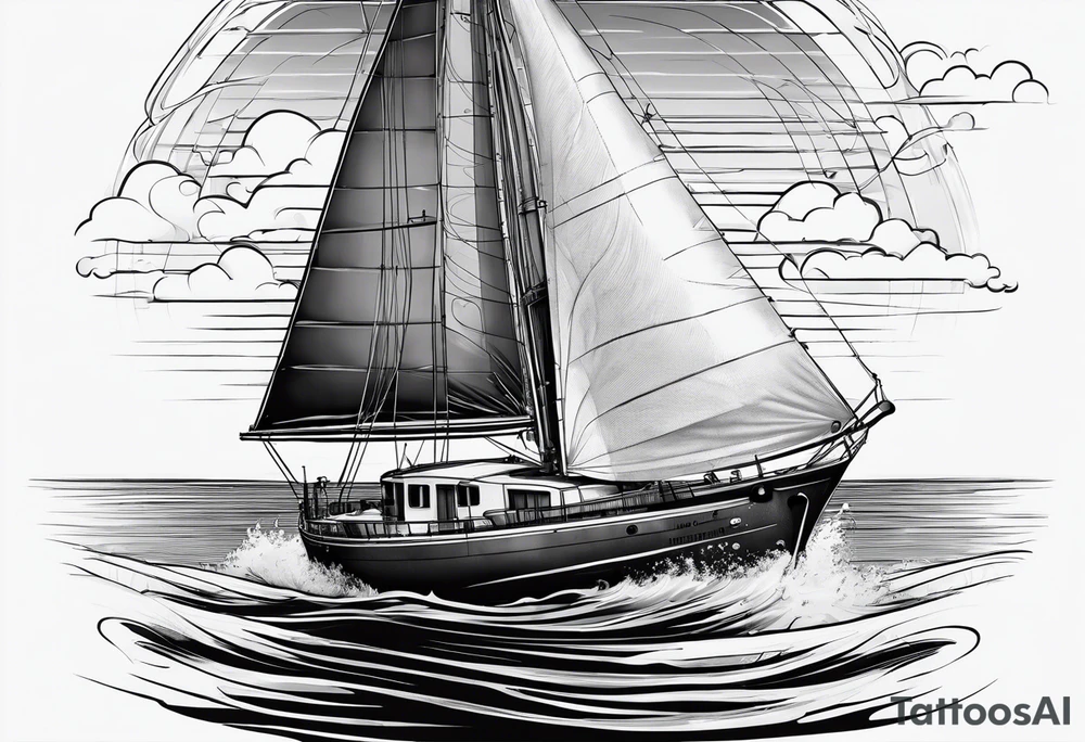 voilier vue de face. phare maritime dans le voilier servant de mat pour les voiles. tattoo idea