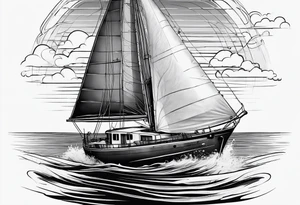 voilier vue de face. phare maritime dans le voilier servant de mat pour les voiles. tattoo idea