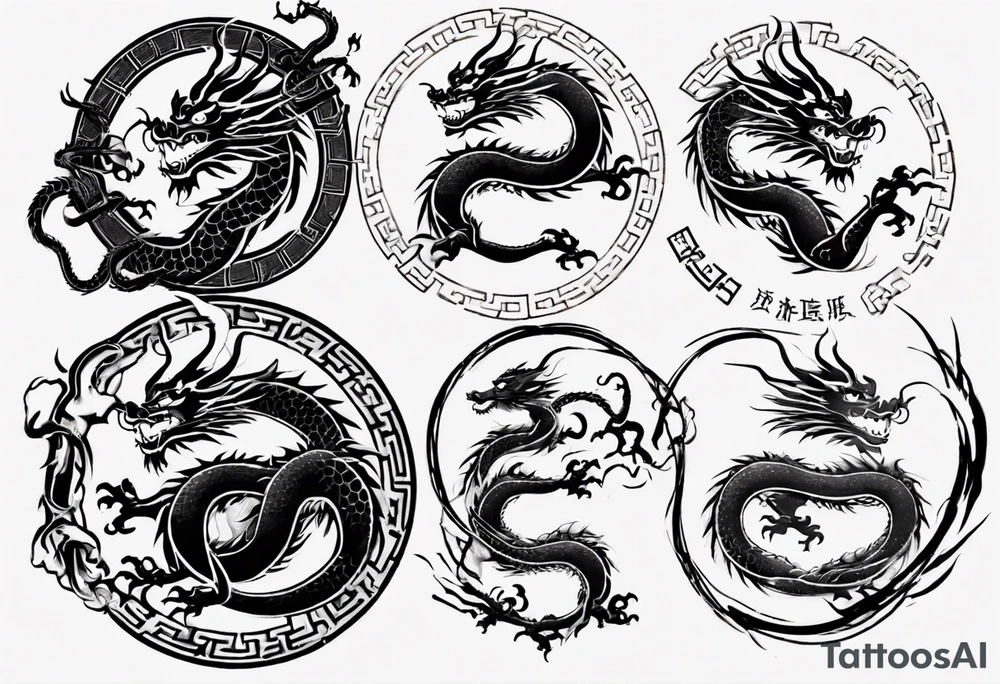 Chinese dragon in a circular shape with "02.03" written on its skin tattoo idea