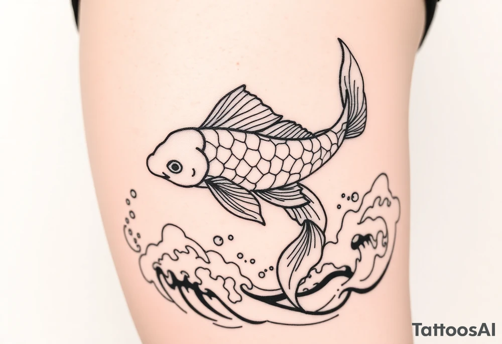 traditional koi fish swimming upstream through turbulent waves tattoo idea