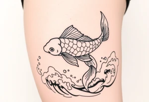 traditional koi fish swimming upstream through turbulent waves tattoo idea
