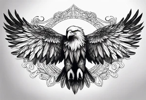Eagle wings across upper back and shoulders with detailed feathers tattoo idea