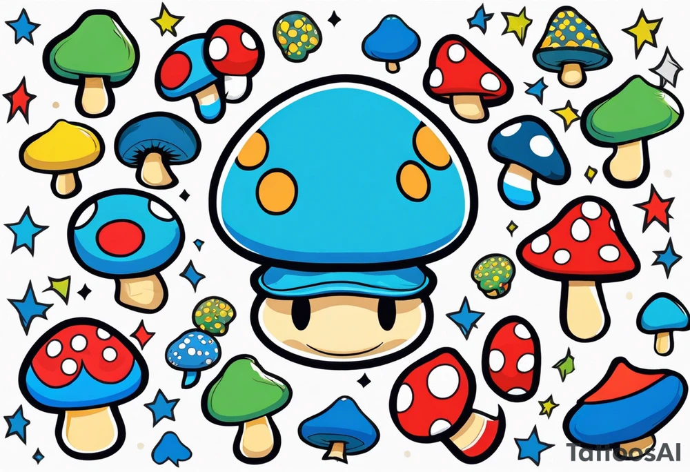 Madhatter blue mushroom mario tattoo idea