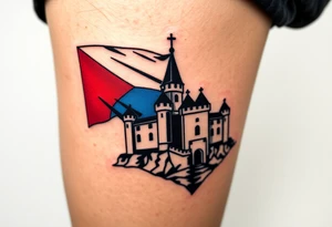 A typical Czech flag waving behind a medieval castle tattoo idea