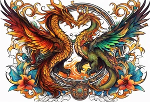 majestic  dragon and phoenix  in harmony and balance tattoo tattoo idea