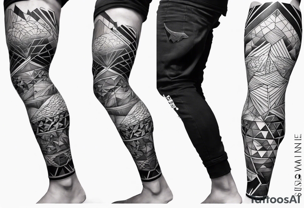 geometric full male leg sleeve ocean tattoo idea