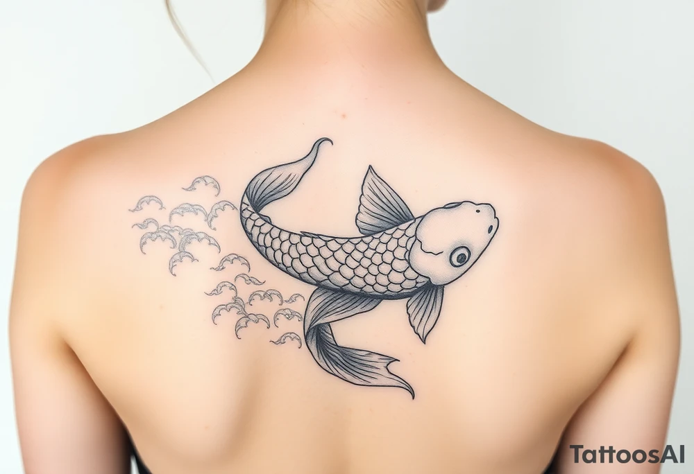 traditional koi fish swimming upstream through turbulent waves tattoo idea