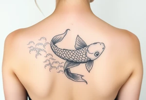 traditional koi fish swimming upstream through turbulent waves tattoo idea