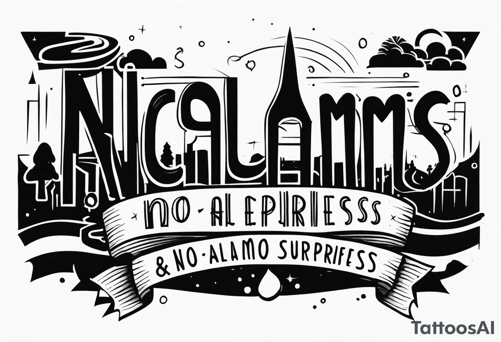 "no alarms and no surprises" in a handwritten font tattoo idea