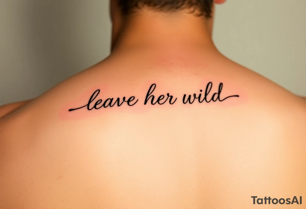 small fine line script tattoo of words "leave her wild" tattoo idea