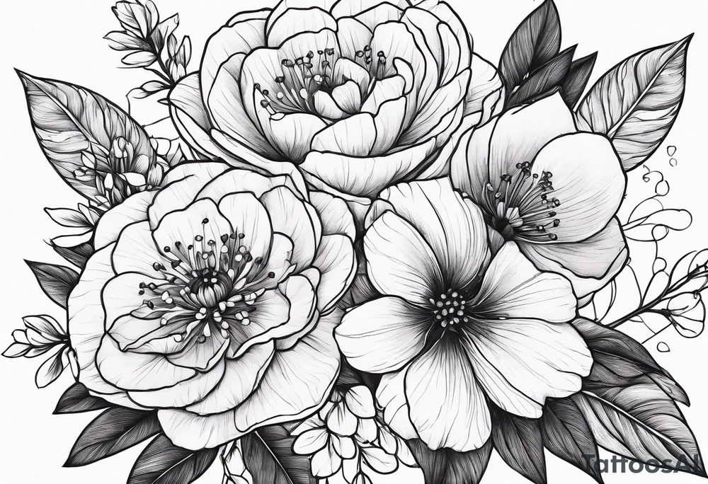 November birth flower and July birth flower in a bouquet tattoo idea