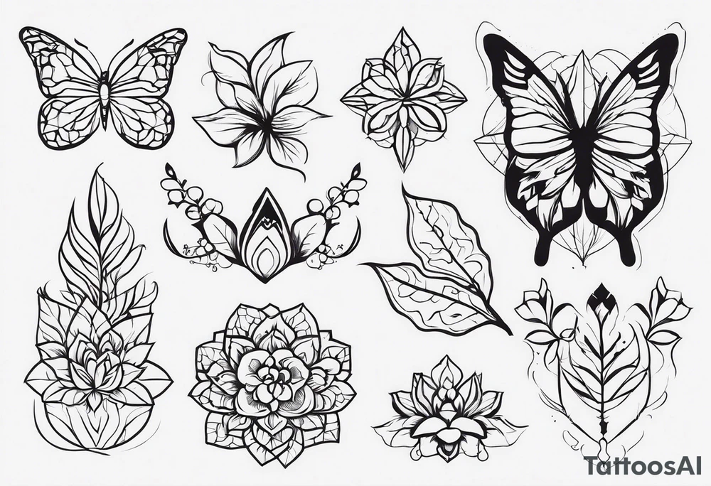 Ромб, цветы, ветки, листья, точки tattoo idea