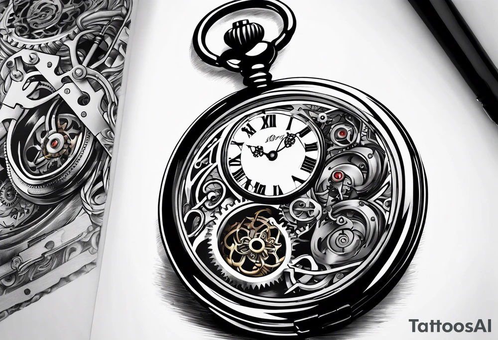 Old school pocket watch exploded showing inner mechanism tattoo idea