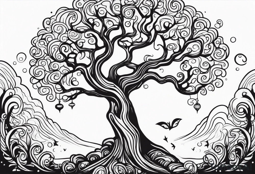 Creepy tree asymmetrical tattoo idea