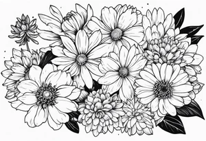 cosmos, chrysanthemums,and narcissus flowers tattoo idea