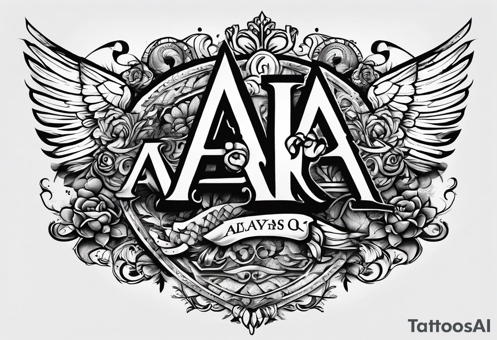 The letters AR together with the words always ready going down the side of the letters tattoo idea