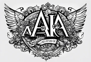 The letters AR together with the words always ready going down the side of the letters tattoo idea