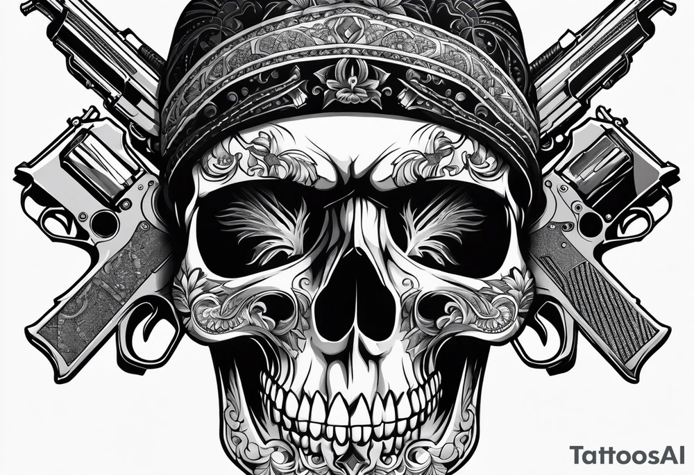 Skull, gun, bandana tattoo idea