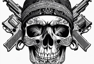 Skull, gun, bandana tattoo idea