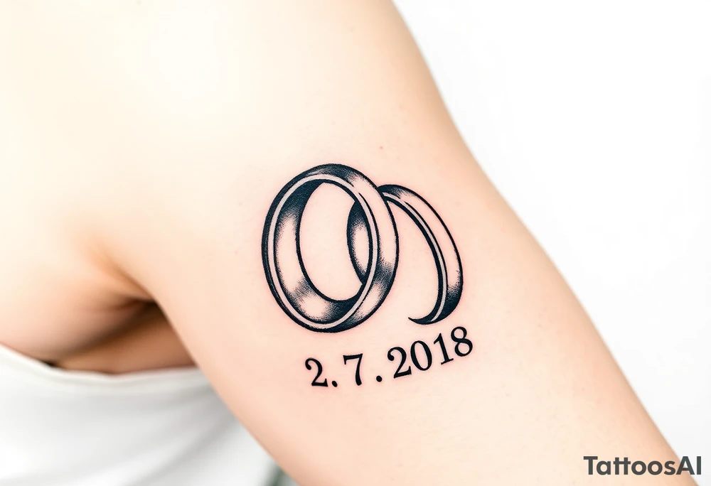 two wedding rings with date 22. 7. 2018 tattoo idea