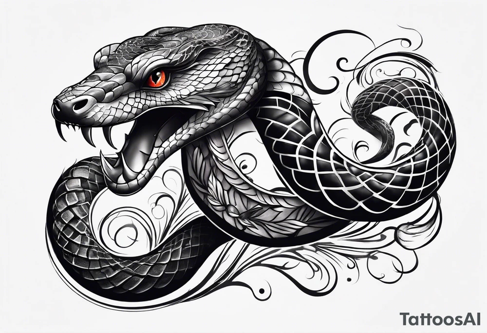 Arm tattoo with a snake amd smoke tattoo idea