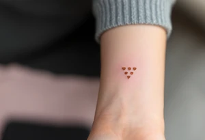 Three copper-toned dots forming an inverted triangle near the base of the thumb, signifying feminine energy and creativity. tattoo idea