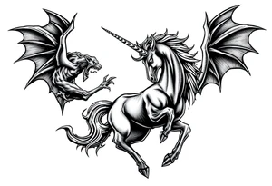 Dark unicorn evil and angry fighting with demons tattoo idea
