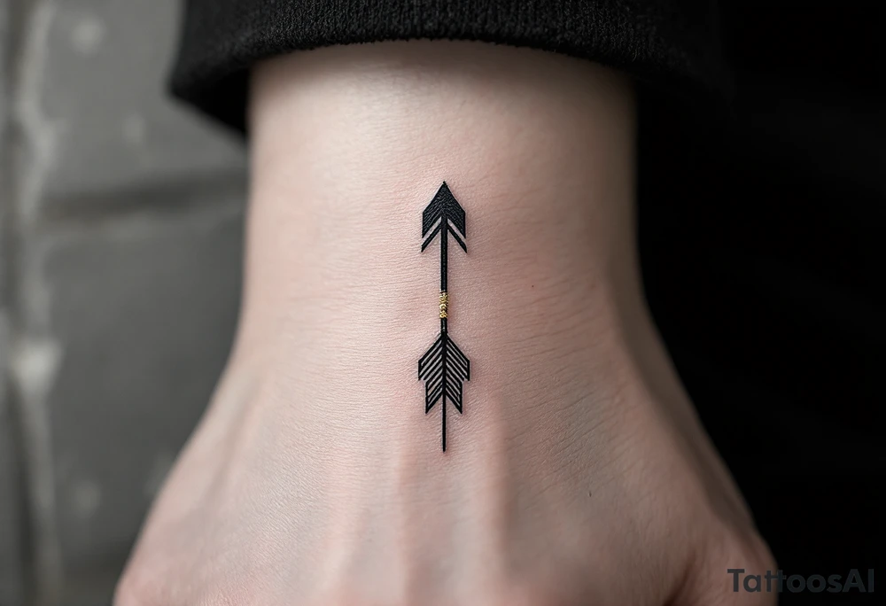 A sleek black ink arrow with a delicate gold accent running along its shaft, symbolizing elegance and direction. tattoo idea