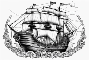 Realistic octopus breaking ship tattoo idea
