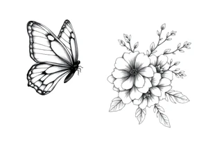 Butterfly left half real right half floral tattoo idea