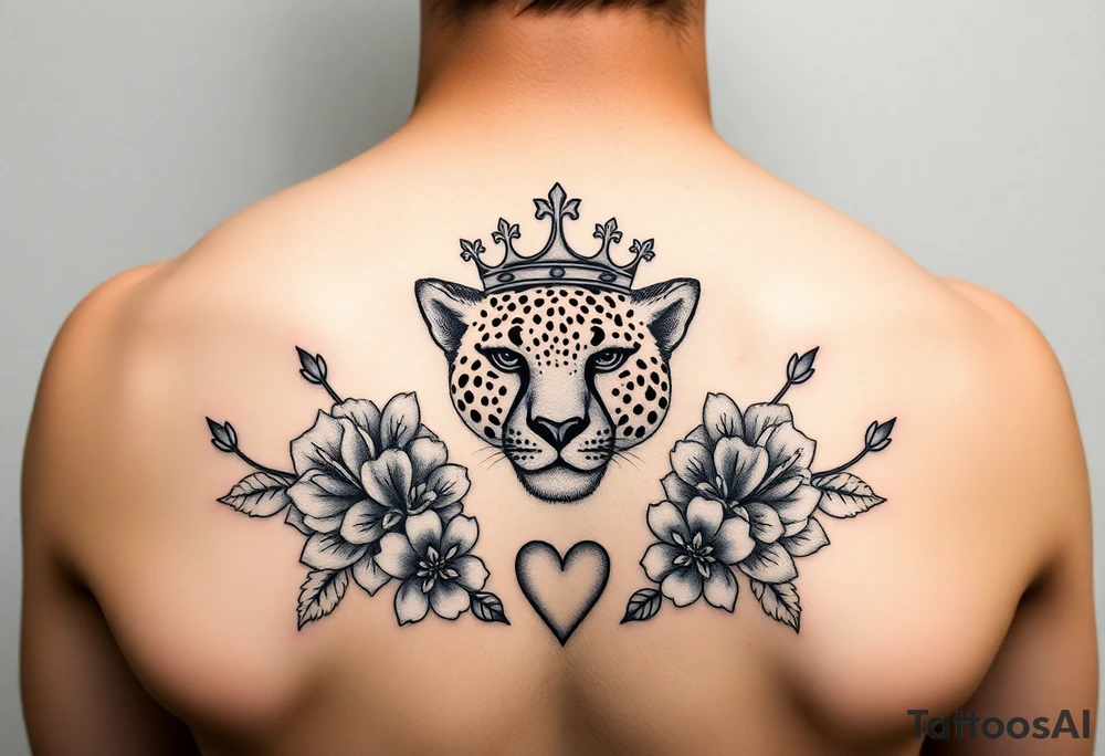Damian, with crown, cheetah flowers and hearts tattoo idea