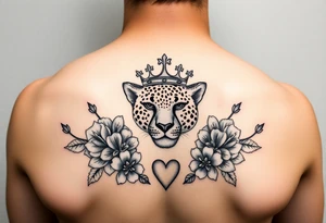 Damian, with crown, cheetah flowers and hearts tattoo idea