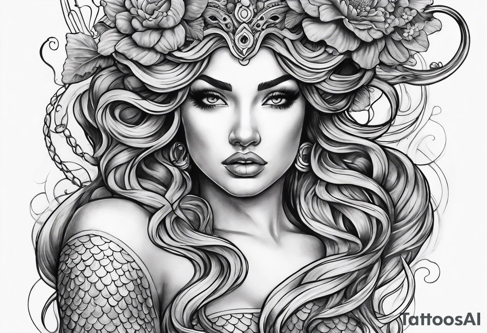 Medusa mermaid sleeve tattoo idea