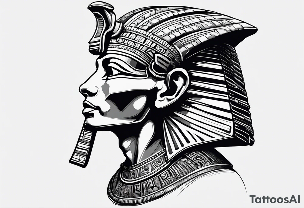 I want a Egyptian pharaoh skeleton in a headress facing the side full realistic detail for a tattoo tattoo idea