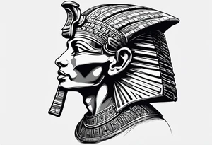 I want a Egyptian pharaoh skeleton in a headress facing the side full realistic detail for a tattoo tattoo idea
