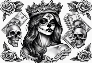 santa la muerta with money and crown
on the card tattoo idea