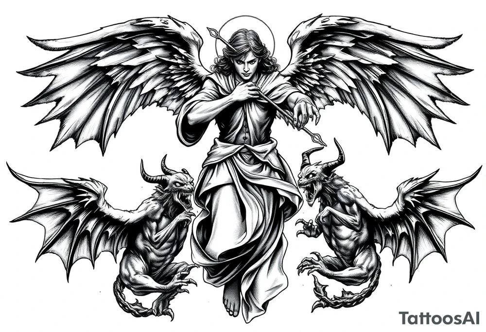 Michael the archangel fighting demons tattoo idea
