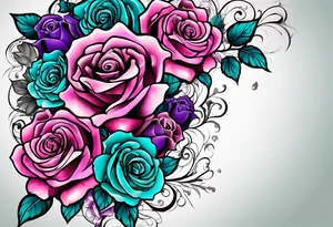 Dad 05-22-50 to 06-07-14, roses, teal, pink, purple tattoo idea