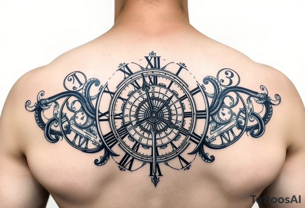 vintage roman numerals within ornate clockwork mechanism tattoo idea